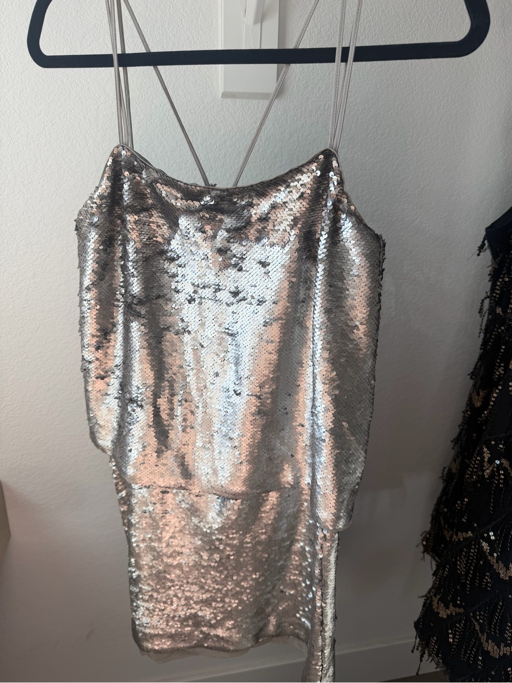 Banana Republic Silver Sequin Strapless Slip Dress